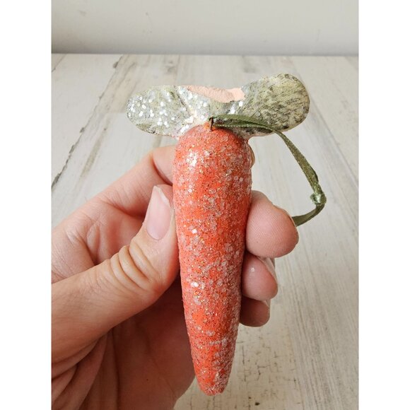Plaster Easter carrot ornament glitter shabby chic as is tree spring decor - Picture 3 of 9